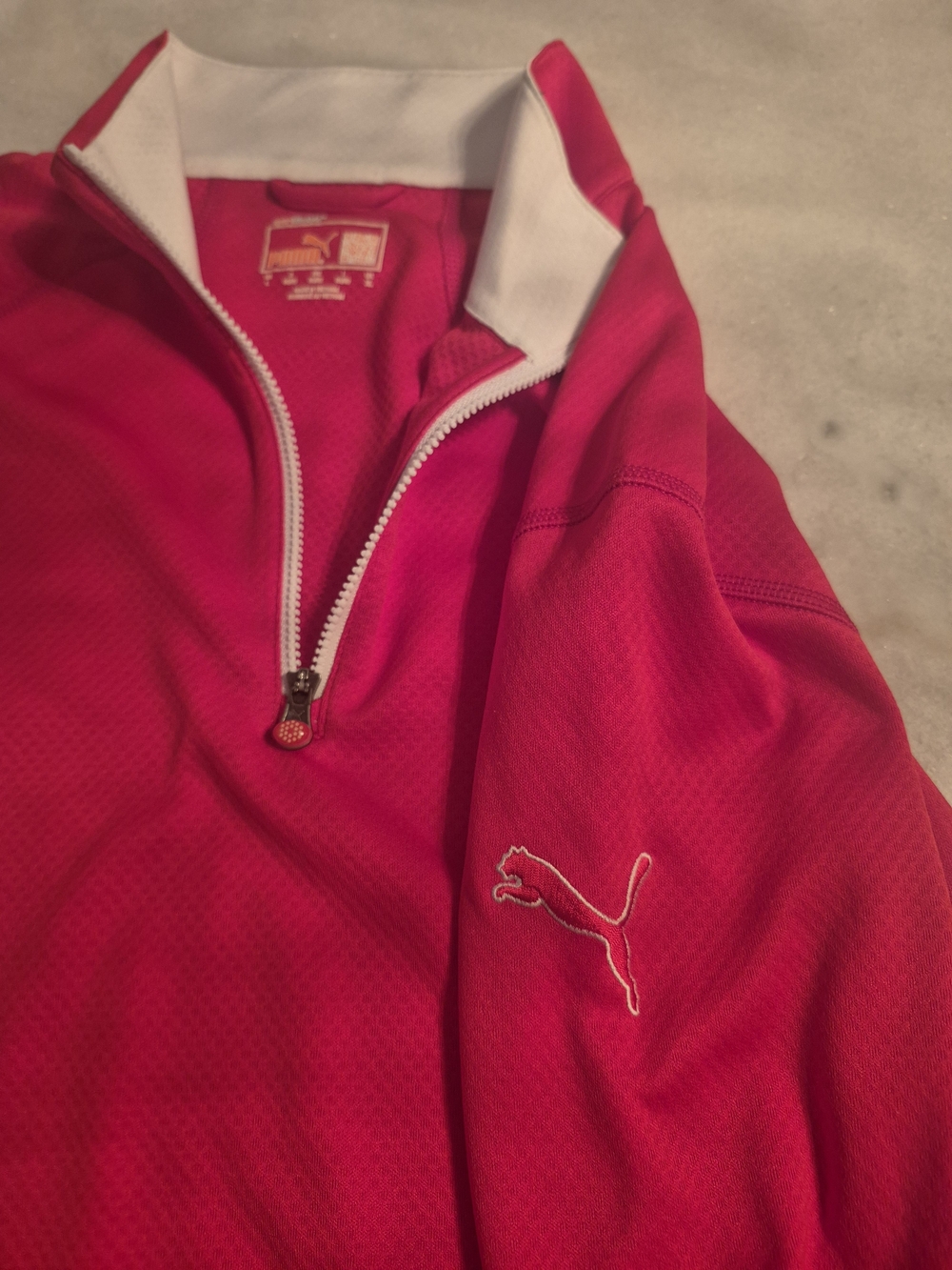 Vintage Puma Red Quarter Zip Pullover with White Trim, Sportiwear Driwear